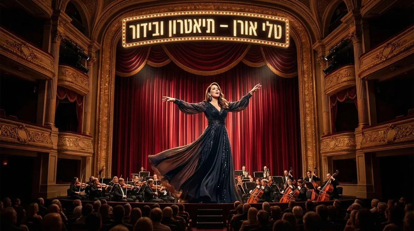 טלי אורן על במת תיאטרון בהופעה דרמטית