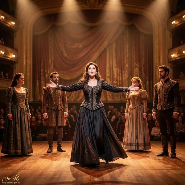 טלי אורן עם צוות שחקנים במחזה זמר ישראלי